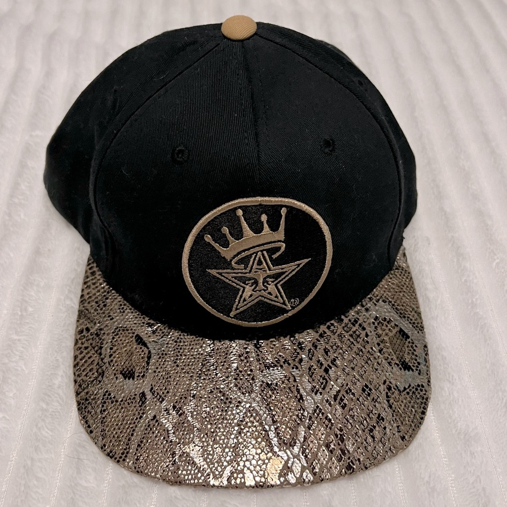 Obey Black And Gold Snapback with Custom Gold Snake Print Bill
